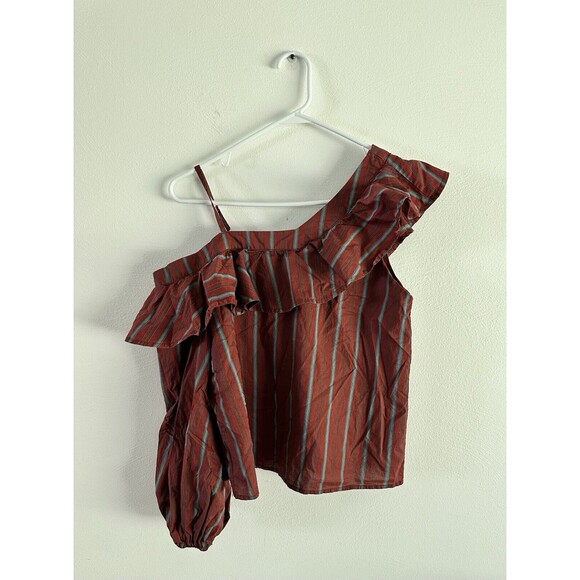 Joa Blouse Women Size S Burnt Orange Brown Off Shoulder Ruffle 100% Cotton - Picture 2 of 6